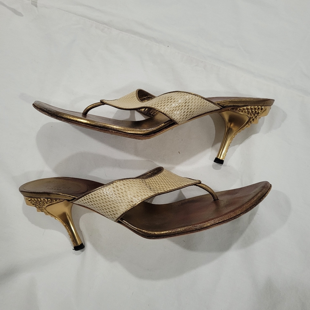 Gucci Runway Python Snakeskin Gold Heel Mules